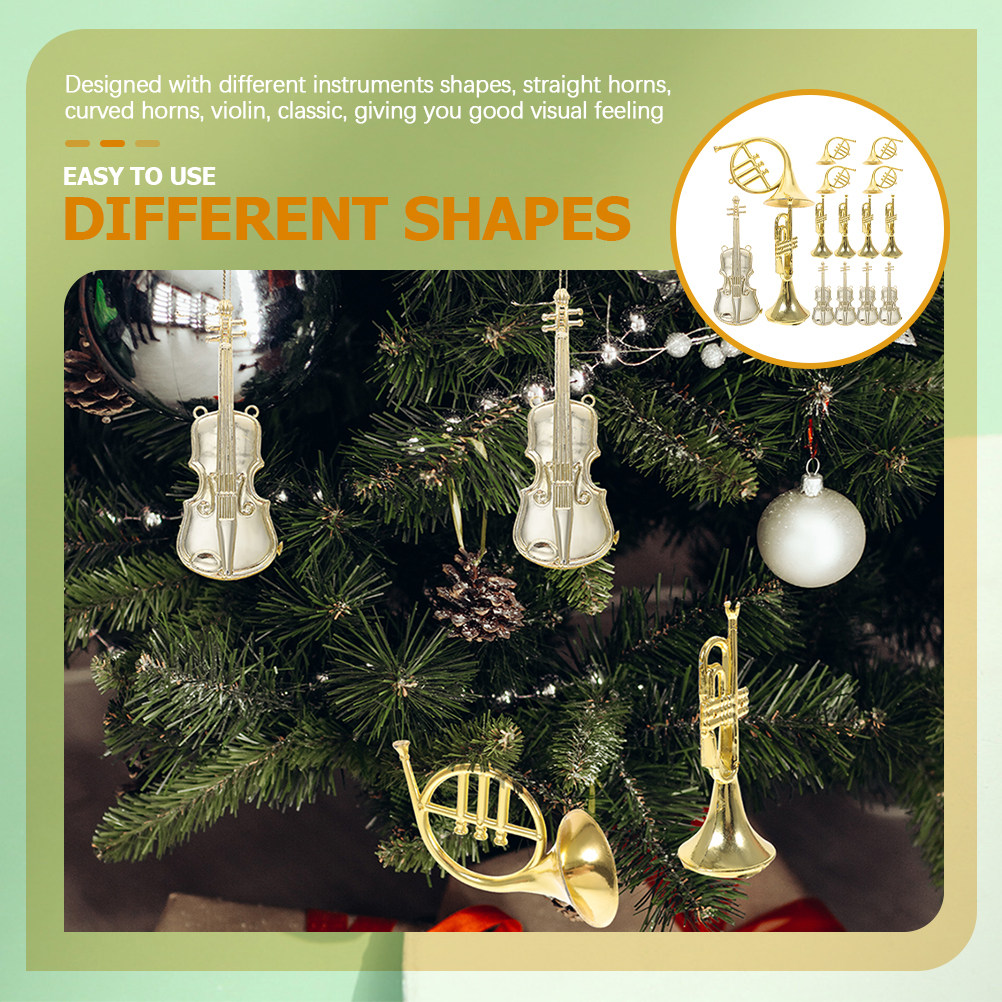 Musical Instrument Xmas Ornaments - 15Pcs Lightweight Plastic Musical Instrument Ornament