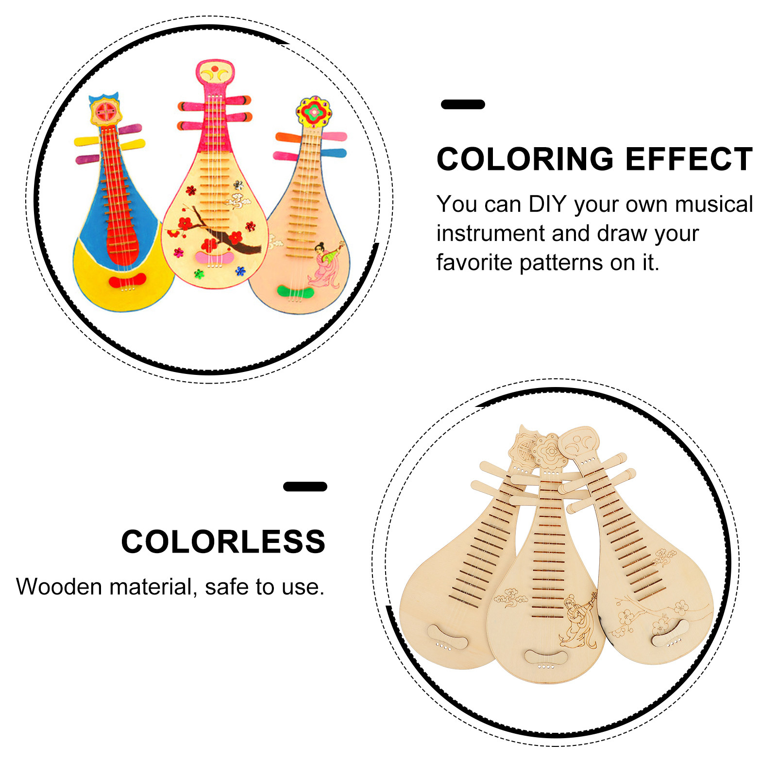 3Pcs Wooden Lute DIY Set Chine - đánh giá và giá Musical Instrument Diy For Kids