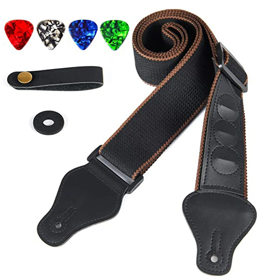 7Pcs/Set Guitar Strap Black PU - đánh giá và giá Musical Instrument Sounds
