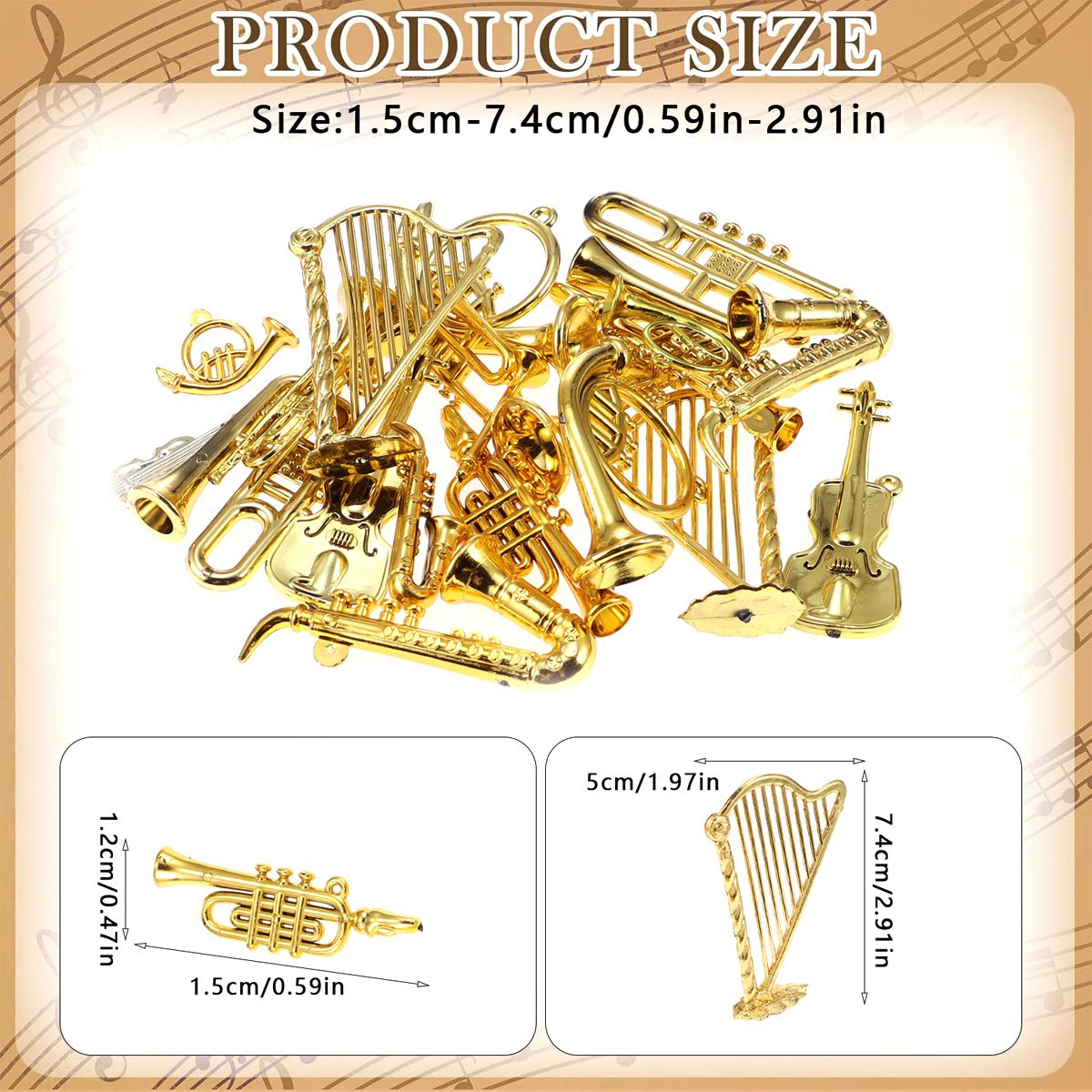 8Pcs 2-7cm Mini Golden Musical - đánh giá và giá Musical Instrument Xmas Ornaments